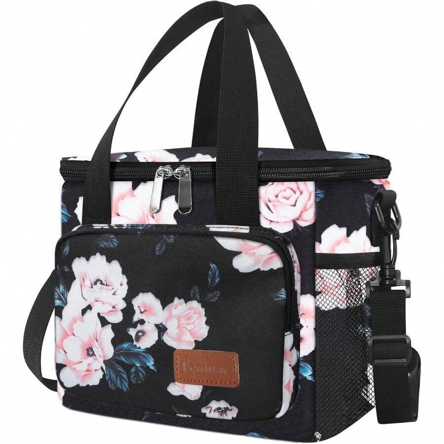Local Shipping-Femuar Reusable Lunch Box For Men/Women - Insulated Lunch Bag Leakproof Lunchbox For Work Office Picnic Beach - Freezable Lunch Cooler Bag With Adjustable Shoulder Strap - Black - Hoa hồng - Xem 1