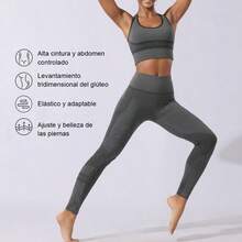 Conjunto de yoga, conjunto de dos piezas de pantalones deportivos sin mangas de fitness, control del vientre, glúteos elásticos transpirables(Adecuado para pesos de 40 a 75 kg) - Burdeos - Ver 3