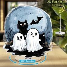 2D Planar Rotating Acrylic Desktop Decoration - Halloween Theme Decor With 3 Cute Ghost, Black Cat And Bat, 360° Rotation, No Electricity Required, Ideal For Halloween Celebration And Fun Gift, Halloween Decoration For Indoor/Outdoor, Interesting Design, Decor, 2D Planar
