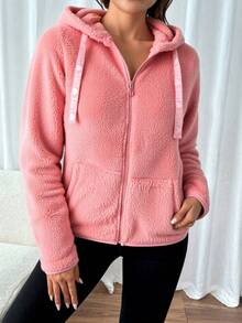 Sudadera Chamarra de Peluche para Dama – Felpa Suave, Cremallera Frontal, Invierno, Nataly Sport - Rosa coral - Ver 3