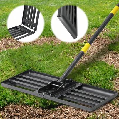Lawn Leveling Rake, Foldable 30"X10" Level Lawn Tool With Curved Edge,Heavy Duty Lawn Level Tool, 6FT Long Handle Lawn Leveler For Yard Garden Golf Course, Soil Sand Dirt Spreading Leveling Rake New Popular