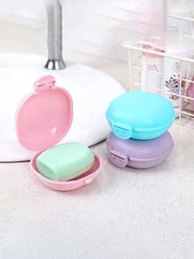 1pc Plastic Soap Box, Travel Soap Container With Lid, Portable Soap Case, Solid Color Soap Holder Box, Drain Soap Dishes For Travel Camping Gym, Bathroom Accessories Back To School - Multicolor - View 7
