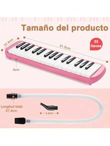 Melódica escolar de 32 teclas con estuche,adecuado para recitales escolares, actuaciones culturales, reuniones, fiestas, regalos navideños - Rosa - Ver 3