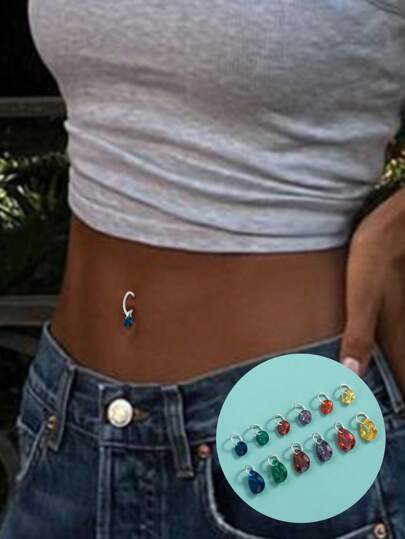 FOREVER QUEEN 1 pezzo Piercing per ombelico in argento sterling 925 a cerchio con pendente, anello a goccia rotondo per il navel, un gioiello di corpo delicato