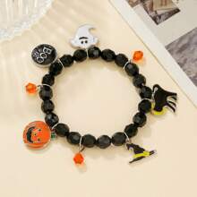 Halloween Acrylic Pumpkin, BOO, Ghost Charm Stretch Bracelet Set For Women & Girls, Party Favor Gift