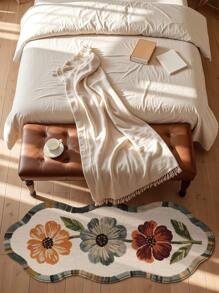 DAJIANG 1pc Vintage Simple Floral Print Runner Rug, Non-Slip Entrance Mat, Soft Carpet, Foldable & Washable, Suitable For Living Room, Kitchen, Bathroom, Bedside - Home Decor, Thickened For Autumn/Winter, Thanksgiving Kitchen Rug