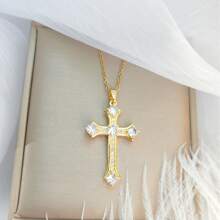 1pc Zirconia Inlaid Cross Pendant Necklace Suitable For Men And Women Perfect Decor For Cool Friends Unisex Jewelry