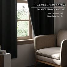 Local Delivery Black Blackout Curtains 63 Inch Length, Room Darkening Thermal Insulated Noise-Reducing Black Out Curtains For Bedroom Living Room Windows, Back Tab Rod Pocket, W52 X L63 Inches, 2 Panels - 黑色 - 查看 4