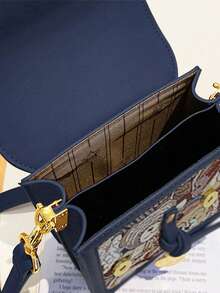 卡通熊圖案翻蓋方包可愛風格 - 藍色 - 查看 4