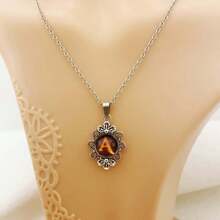 1pc Vintage Stainless Steel Chain Necklace With 26pcs Flame Shaped Letter Pendant