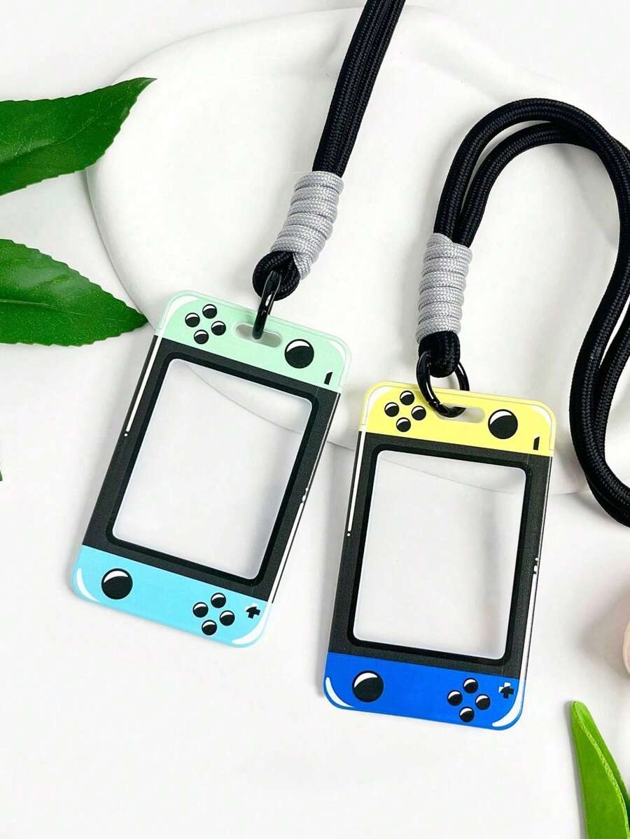 1pc Plastic ID Card Holder With Lanyard, High Quality Embossed Printing, Suitable For Transit Card, Photo Card, Game Card, ID Card Protection, School Supplies,Back To School