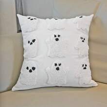 Funda de almohada de Halloween con bordado de fantasmas, funda de cojín suave, protector de almohada para decoración de sofá del hogar. - Blanco - Ver 1