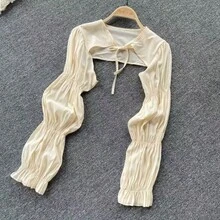 1pc Black-And-White Or Apricot Color Ice/Cool Silk Sun Protection Arm Sleeve, Loose Open-Front With Belt Shawl For Driving Winter Fall - Cloak Shawl - View 3