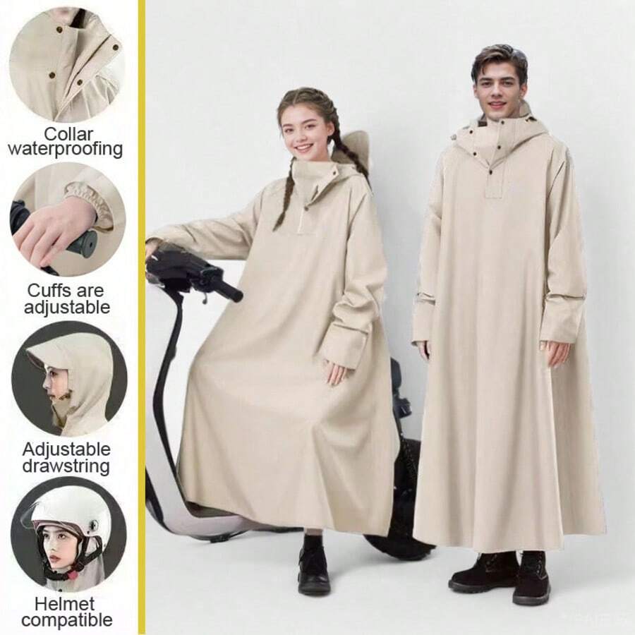 1 szt. Unisex Grubszy Wysokiej Jakości Płaszcz Przeciwdeszczowy Z Kapturem, Regulowany Sznurek Ściągający, Nadaje Się Do Jazdy Motocyklem/Rowerem, Do Użytku Na Zewnątrz