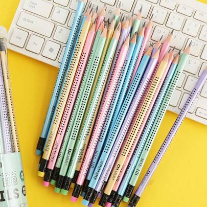 12/10/8/6/4/2/1支三角形HB铅笔带橡皮擦 - 鲜艳的混合颜色，中等笔尖，木质铅笔，适合书写练习，适合学生、学校用品、返校