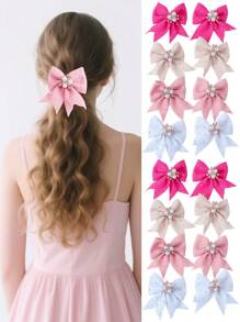 8 pièces/set Barrettes à cheveux avec nœud, strass colorés et faux perles pour filles. Barrettes simples et mignonnes, épingles à cheveux convenant pour la saison scolaire et l'usage quotidien. Choix de cadeau idéal. Pinces à cheveux, accessoires de cheveux avec nœud, accessoires de fête