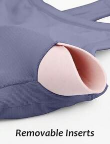 Workout Tops Women With Built In Bra, Sleeveless Gym Tops Seamless Racerback Athletic Yoga Shirts, Activewear - 藍色 - 查看 3
