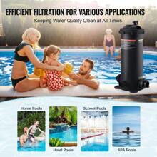 KOMHTOM Kartuschen-Poolfilter, 50sq.ft Filterfläche, Filter für eingelassene Pools, Filtersystem für Aufstellpools mit Upgrade-Filter und Auslaufschutz, für Whirlpools, Spas, aufblasbare Pools, Filter für eingelassene/Aufstellpools, 380 x 380 x 710 mm, schwarz