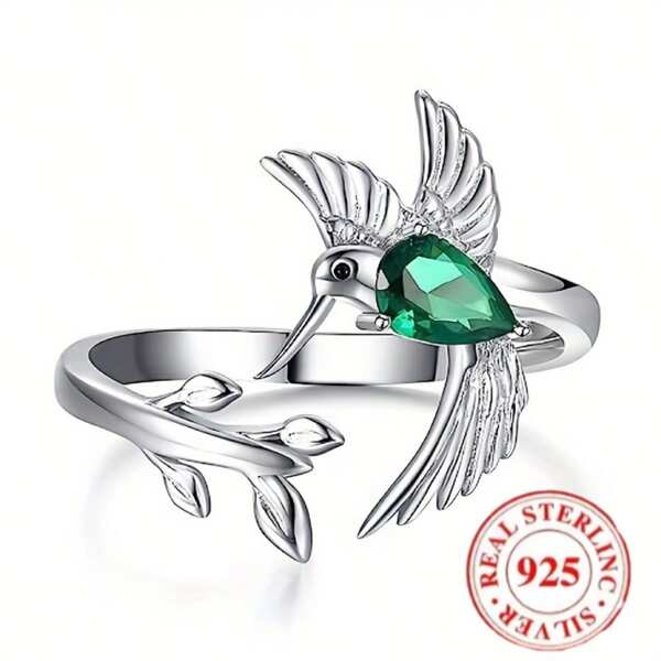 Verstellbarer S925 Sterlingsilber Kolibri Ring, Hypoallergen Muttertagsgeschenk für Männer & Frauen
