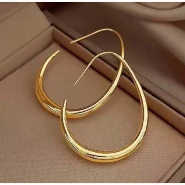 Water Drop Retro Style Glossy Stainless Steel Gold Plated Fashion Earrings