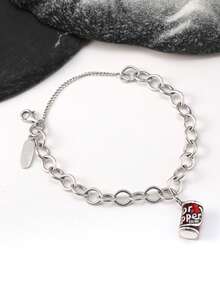 1 pieza Pulsera sencilla, única y elegante de plata de ley 925 con colgante esmaltado estilo encanto de eslabón forjado, pulsera DIY con colgante, regalo de joyería fina para mujeres