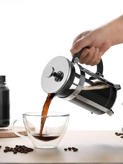 Cafetera de prensa francesa de vidrio con filtro de acero inoxidable, vidrio de borosilicato resistente a temperaturas, cafetera y tetera manual, gran capacidad, varios tamaños, con base y asa de silicona antideslizante, para preparar café, té y espuma de leche, ideal para el hogar, camping y café frío.