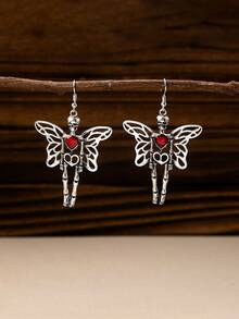 1 对哥特式复古夸张心形骷髅骨天使翼个性万圣节耳环，适合女士情人节、妈妈、母亲节、礼物