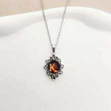 1pc Vintage Stainless Steel Chain Necklace With 26pcs Flame Shaped Letter Pendant