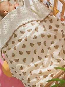 1 件柔软舒适的婴儿卡通熊印花豆袋毯，适合所有季节 - 香檳色 - 查看 7