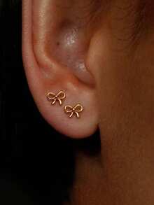 1 Cặp khuyên tai nơ nhỏ cho phụ nữ, không gây dị ứng, mạ vàng 14K, có thể xếp chồng lên nhau, đơn giản, tối giản, khuyên tai nơ nhỏ cho nhiều khuyên, quà tặng trang sức cho cô ấy - Vàng-1# - Xem 1