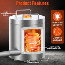 26lb Propane Melting Furnace Kit 2700°F Foundry Kiln For Gold Silver Copper Aluminum Casting Scrap Metal Recovery Jewelry Making Home Workshop  12KG Propane Melting Furnace Kit, 2700°F High Foundry Home Kiln Gold Melting Furnace For Melting Scrap Metal And Recovering Gold, Copper And Aluminum Castings  26Lbs/12KG Propane Melting Furnace Kit, 2370°F Large Capacity Metal Foundry Furnace With Crucible And Tong, Melting Copper, Silver, Aluminum And Gold For Beginner - Grey - View 7