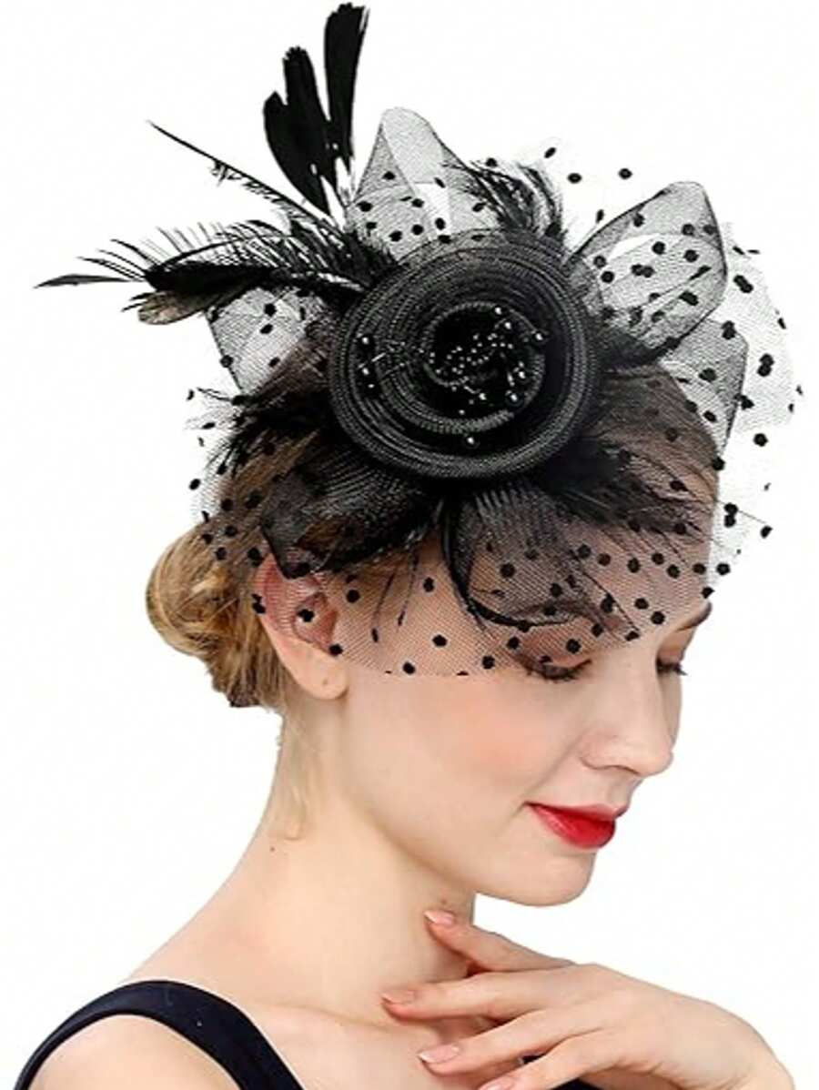 1 Piece Feather Mesh Flower Fascinator With Headband And Clip Wedding Tea Party Kentucky Derby Fascinator Hats, Tiny Hats, Mini Fascinator, Mini Top Hat , Mini Cap, Gifts