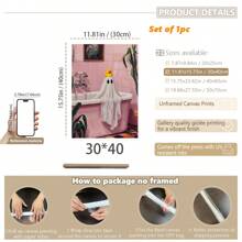 1pc, Canvas Wall Art, Framed Art Decor, Waterproof, Vintage Pink Bow Spooky, Halloween Children's Room Decor, Spooky In Pink Bathtub, Edgy Fashion Home Decor, Cute And Charming Spooky Paintings, Fall Decor, Halloween Decor, Room Decor, Dorm Room Decor, Bedroom Home, Wall Decor, Back To School Decor, School Dorm Decor, Bathroom Decor