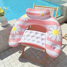1pc Thick PVC Floating Water Sofa With Cup Holder & Backrest, Anti-Capsizing Small Daisy U-Shaped Inflatable Pool Recliner