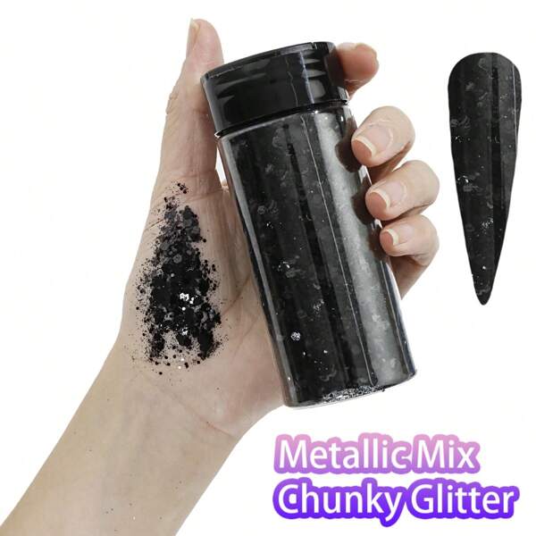 بودرة لامعة معدنية متعددة الألوان ذات حبيبات سميكة بوزن 2.85 أونصة/ 80 جرام، بودرة لامعة متنوعة بحبيبات سميكة وناعمة ذات لمعان متغير للاستخدام في فن الأظافر والرسم على الإيبوكسي وديكور المهرجانات