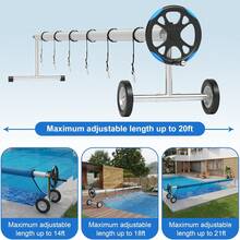 CuisinSmart 14/18/21ft Pool Solar Cover Reel With Ball Bearings Durable Aluminum Alloy Pool Solar Blanket Reel For Inground Pools - 藍色 - 查看 6