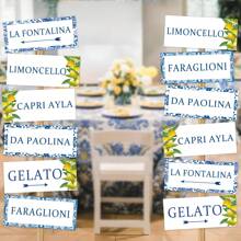 Decorazioni per feste a tema limone in porcellana blu e bianca, cartelli decorativi per foto da festa a tema limone in porcellana blu e bianca, adatti per decorazioni per feste di compleanno, matrimoni, addii al celibato