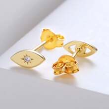 1 par de pendientes de botón en forma de ojo con baño de oro de plata de ley 925, diseño único, brillante, accesorio de moda para resaltar el encanto personal, adecuado para todas las ocasiones