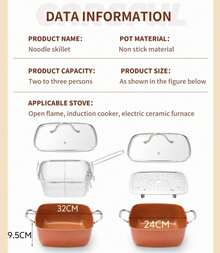 24cm Square Kitchen Fryer Non Stick Chip Pan Potato Fryer W/ Basket Cooking Pot - Orange - View 9