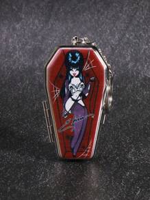 1pc Portable Ashtray Made Of Black And White Printed Stainless Steel Material, A Portable Smoking Accessory Gift, Gothic Coffin Appearance.
