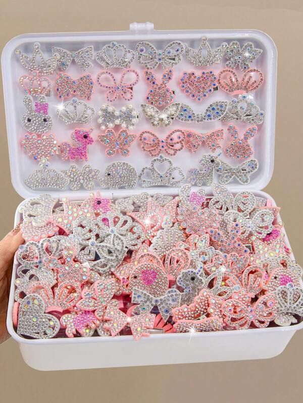20 Stücke/Set Baby Mädchen Strass Tier, Schmetterling, Krone, Herz, Schleifen Haarspangen, zufälliger Stil, süße Haarklammer für Pony, modische Haarzubehör für den täglichen Gebrauch