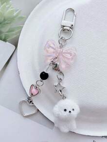 1 件男女通用新款可爱植绒狗吊坠带蝴蝶结，心形设计手机绳，个性化 3D 小狗钥匙扣配件汽车配件包饰学院哥特 Y2k 圣诞礼物创意包饰挂绳带身份证夹汽车配件包饰