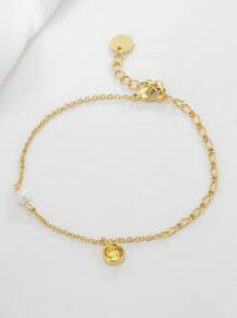 Charm-In 1 Peça Pulseira Elegante e Minimalista de Charme Redondo Pequeno Banhada a Ouro 18K, Presente de Moda para Mulheres, Dia dos Namorados