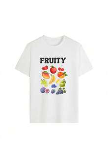女装夏季大码水果字母图案印花休闲简约宽松日常圆领短袖T恤上衣女装夏季大码街头风上衣可爱T恤