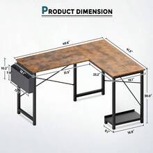 Black Reversible L-Shaped Computer Desk With Wooden Desktop | CPU Stand & Side Storage Bag | Space-Saving Design - Brown - View 4