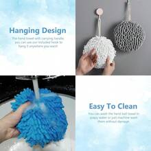 WATUNID 6 Stück Chenille-Handtücher, saugfähige Flauschball-Handtücher mit 6 Haken, hängende, schnell trocknende Handtuch-Handballen, süßes Badetuch, dekorativ für die Küche (Weiß, Grau, Blau)