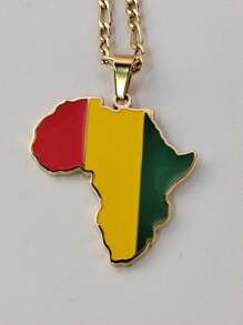 Popular Africa Theme Dripping Oil Stainless Steel Map Pendant Necklace