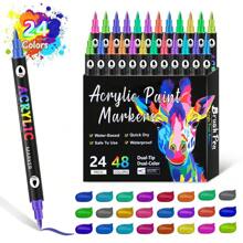 Dual Tip Dual Colors Acrylic Paint Markers, Double Head Dual Brush Double Colors Acrylic Paint Pens For Rock Painting, Canvas, Wood, Ceramic, Glass, Stone, Fabric, Crafts & Art Supplies School Supplies,Back To School