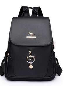 1pc Vintage Classic Large Capacity Double Zipper Women's Backpack In PU Material, With Adorable Pendant, Suitable For Commuting, Shopping, Travel, Available In Burgundy Red, Black Or Navy Blue, Perfect For Back To School, Travel, And Mother's Day Gift