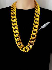 سلسلة هيب هوب من البلاستيك ضخمة بطريقة عشوائية للرجال ، قلادة مزيفة باللونين الذهبي والفضي لاكتمال زي ال-90،اكسسوار